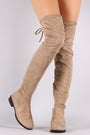 Suede Drawstring-Tie Block Heeled Riding Boots