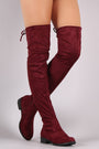 Suede Drawstring-Tie Block Heeled Riding Boots