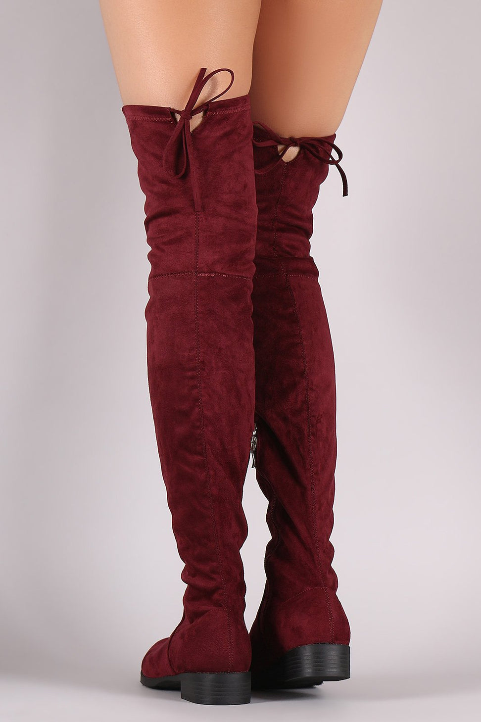 Suede Drawstring-Tie Block Heeled Riding Boots