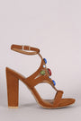 Bamboo Suede Stone Embellished Shield Chunky Heel