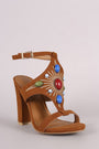 Bamboo Suede Stone Embellished Shield Chunky Heel
