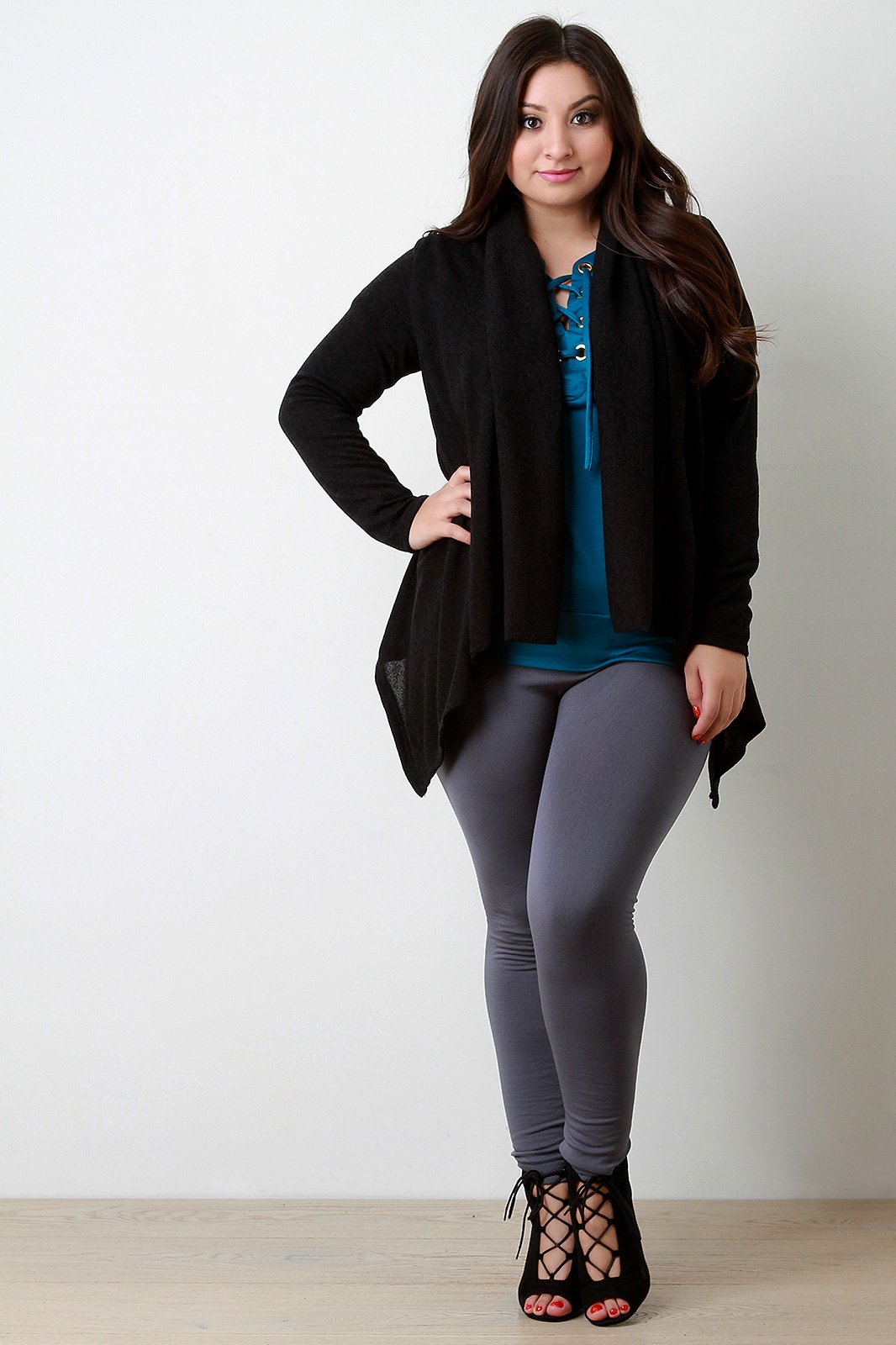 Loose Knit Draped Wide Collar Cardigan - NoveltyOne