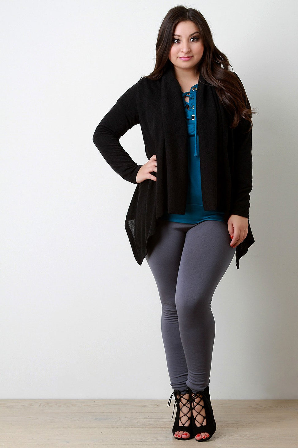 Loose Knit Draped Wide Collar Cardigan - NoveltyOne