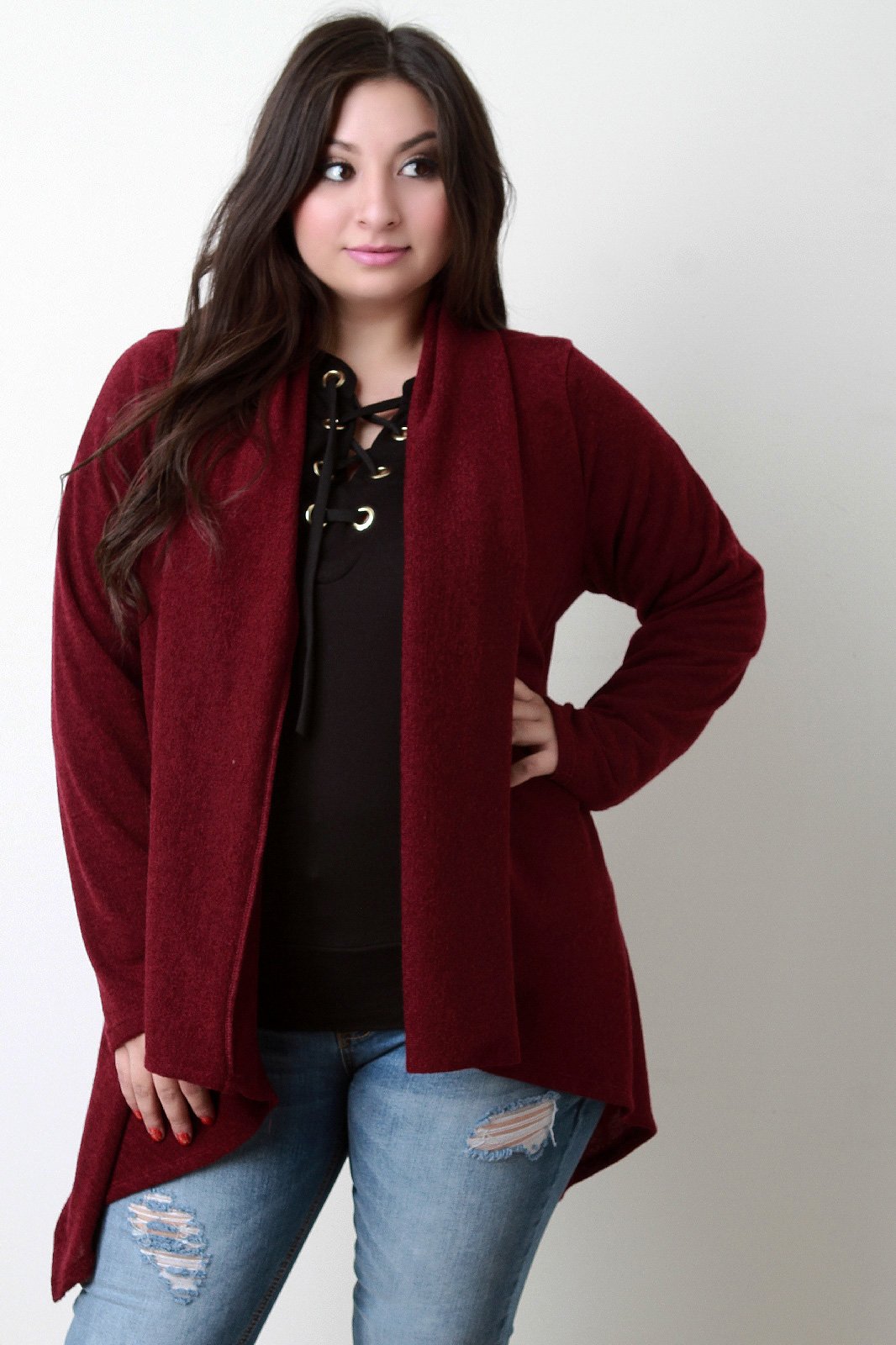 Loose Knit Draped Wide Collar Cardigan - NoveltyOne