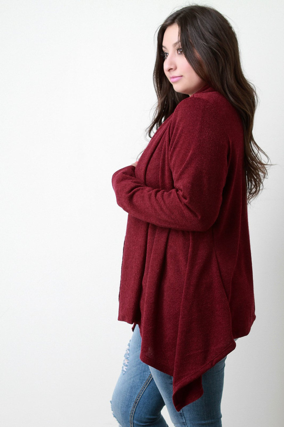 Loose Knit Draped Wide Collar Cardigan - NoveltyOne