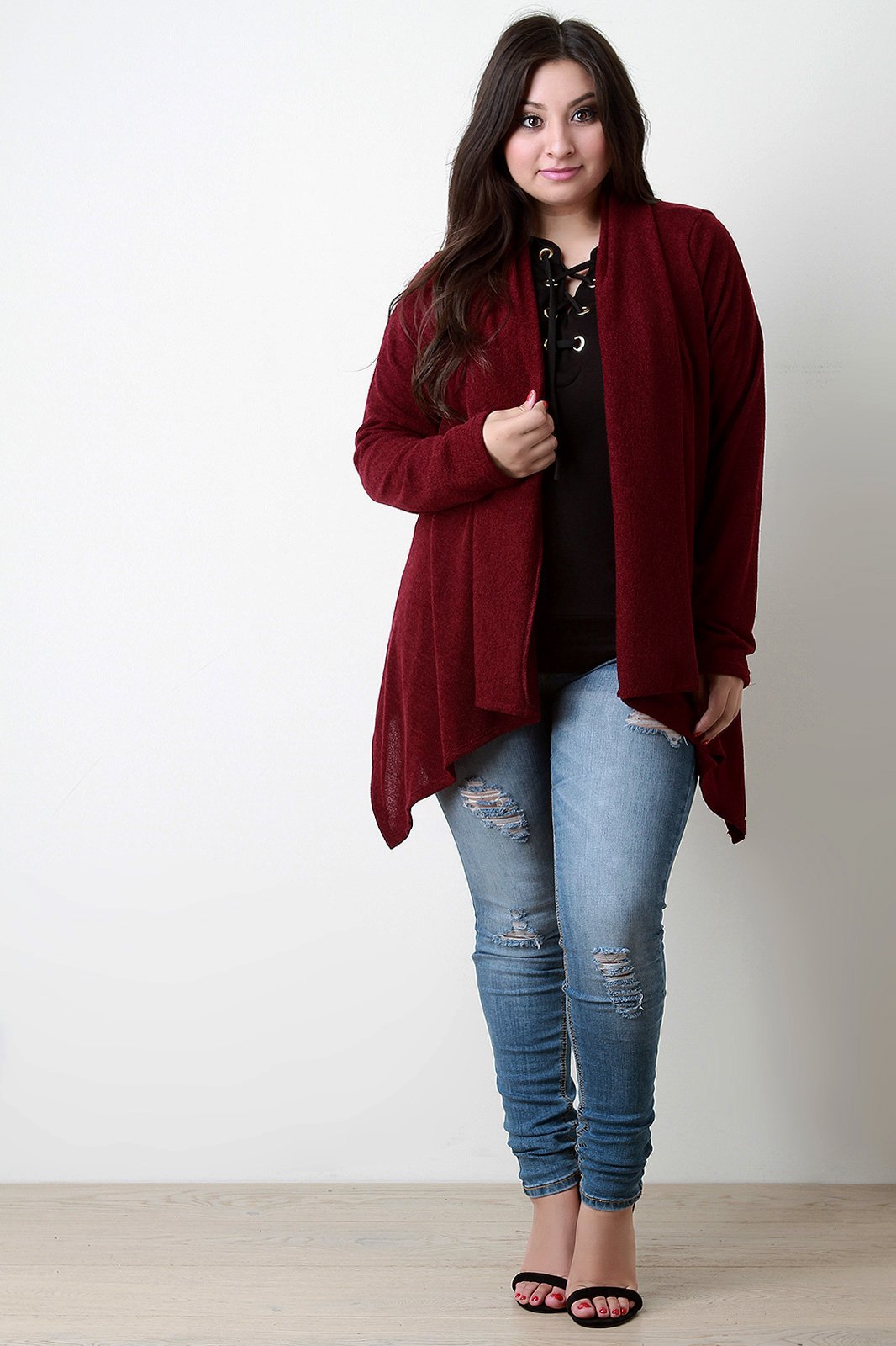 Loose Knit Draped Wide Collar Cardigan