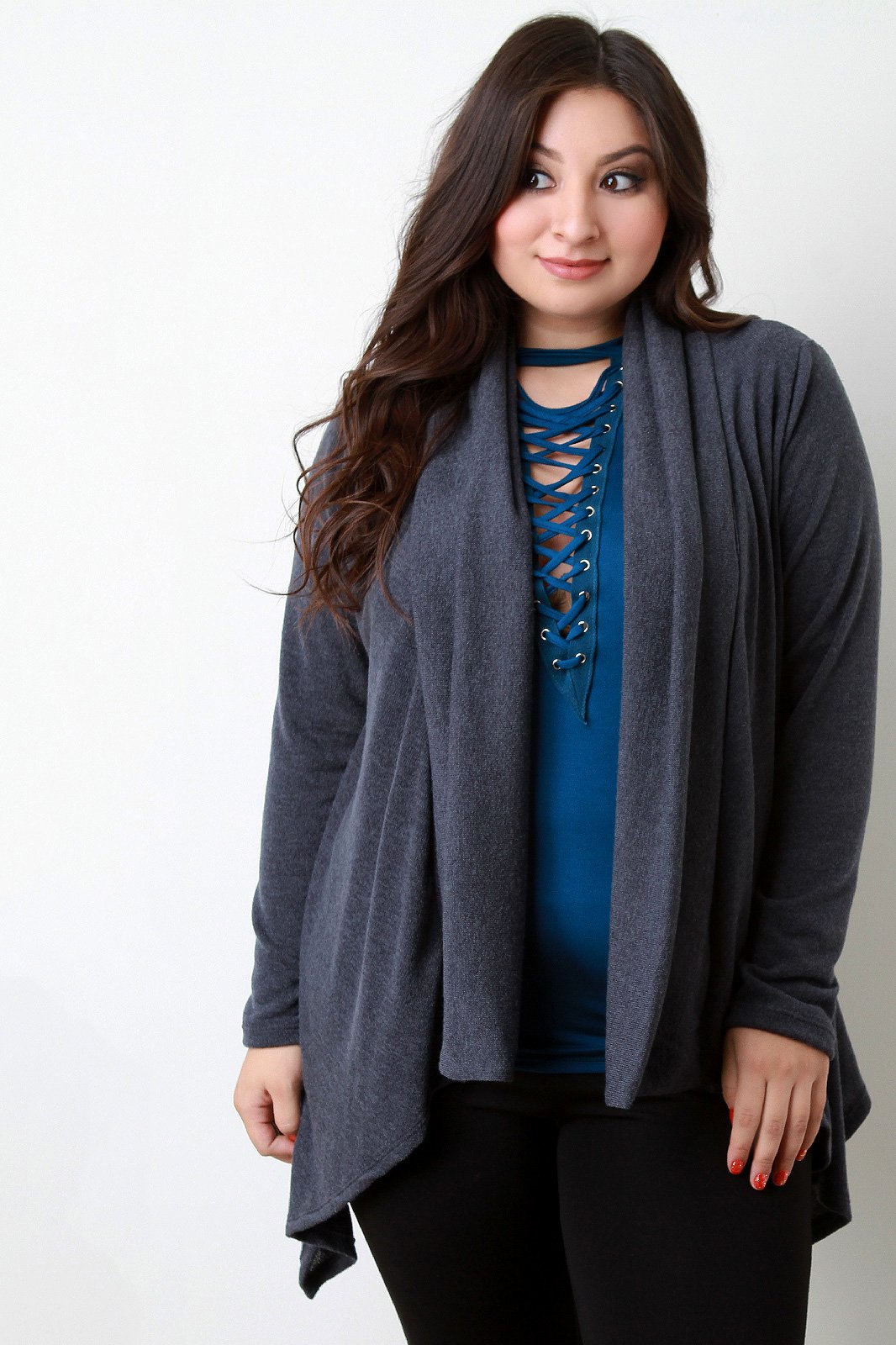 Loose Knit Draped Wide Collar Cardigan - NoveltyOne