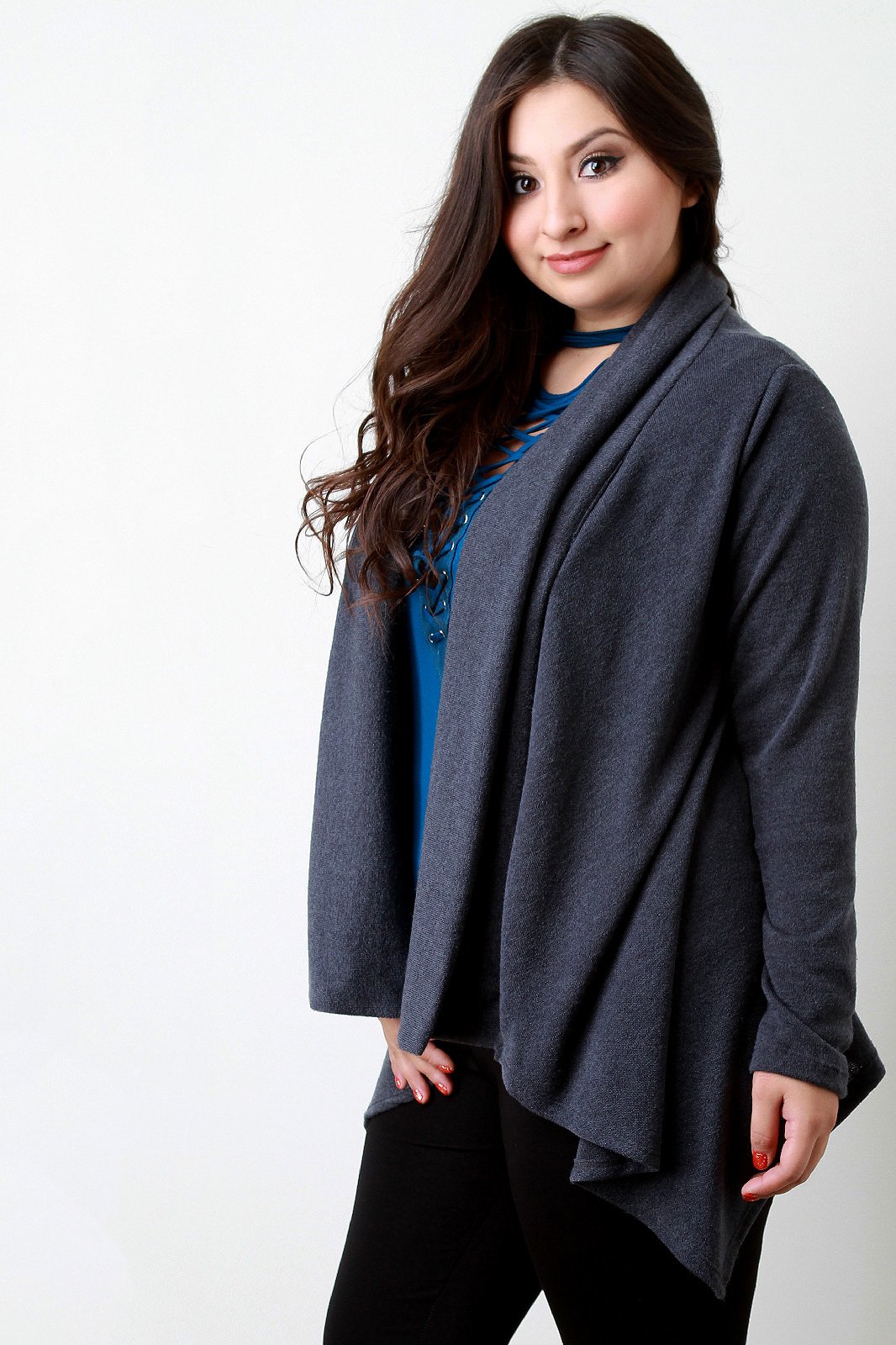 Loose Knit Draped Wide Collar Cardigan - NoveltyOne