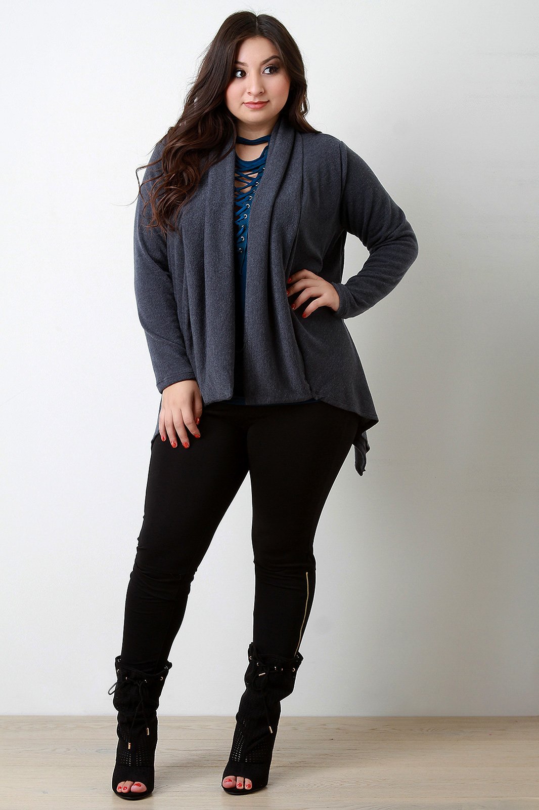 Loose Knit Draped Wide Collar Cardigan - NoveltyOne