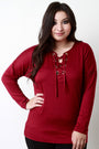 Grommet Trim Lace-Up V-Neck Top