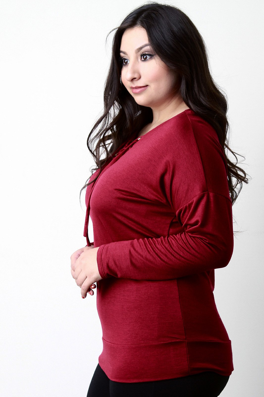 Grommet Trim Lace-Up V-Neck Top