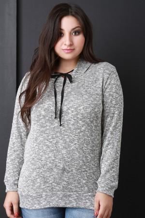 Marled Knit Hooded Long Sleeve Sweater