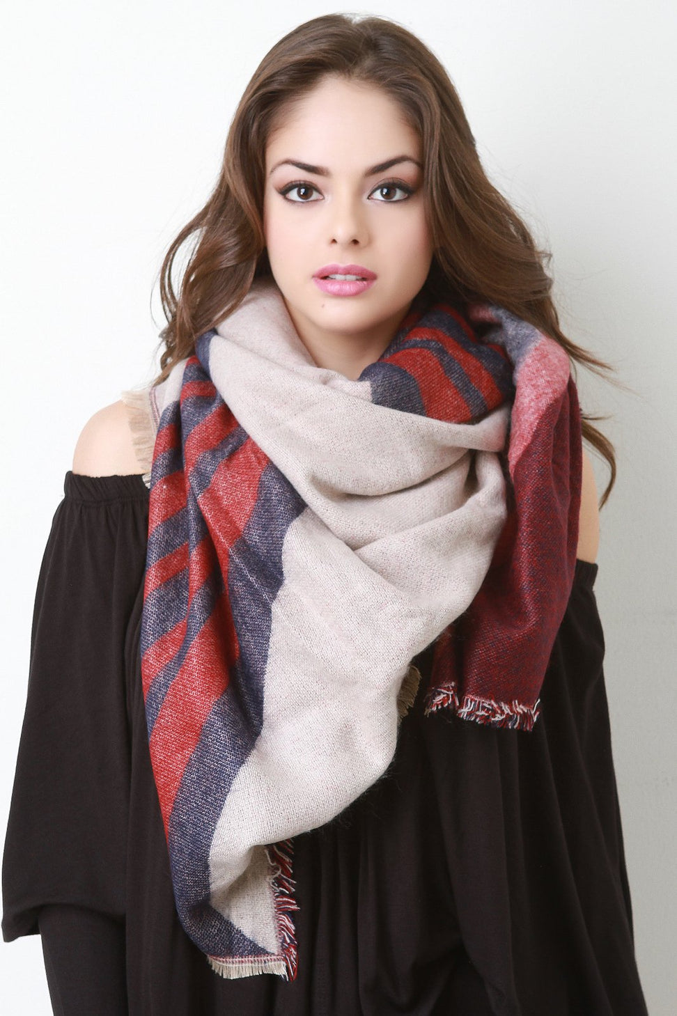 Geo Pattern Woven Square Frayed Scarf - NoveltyOne