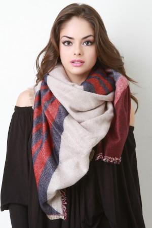 Geo Pattern Woven Square Frayed Scarf - NoveltyOne