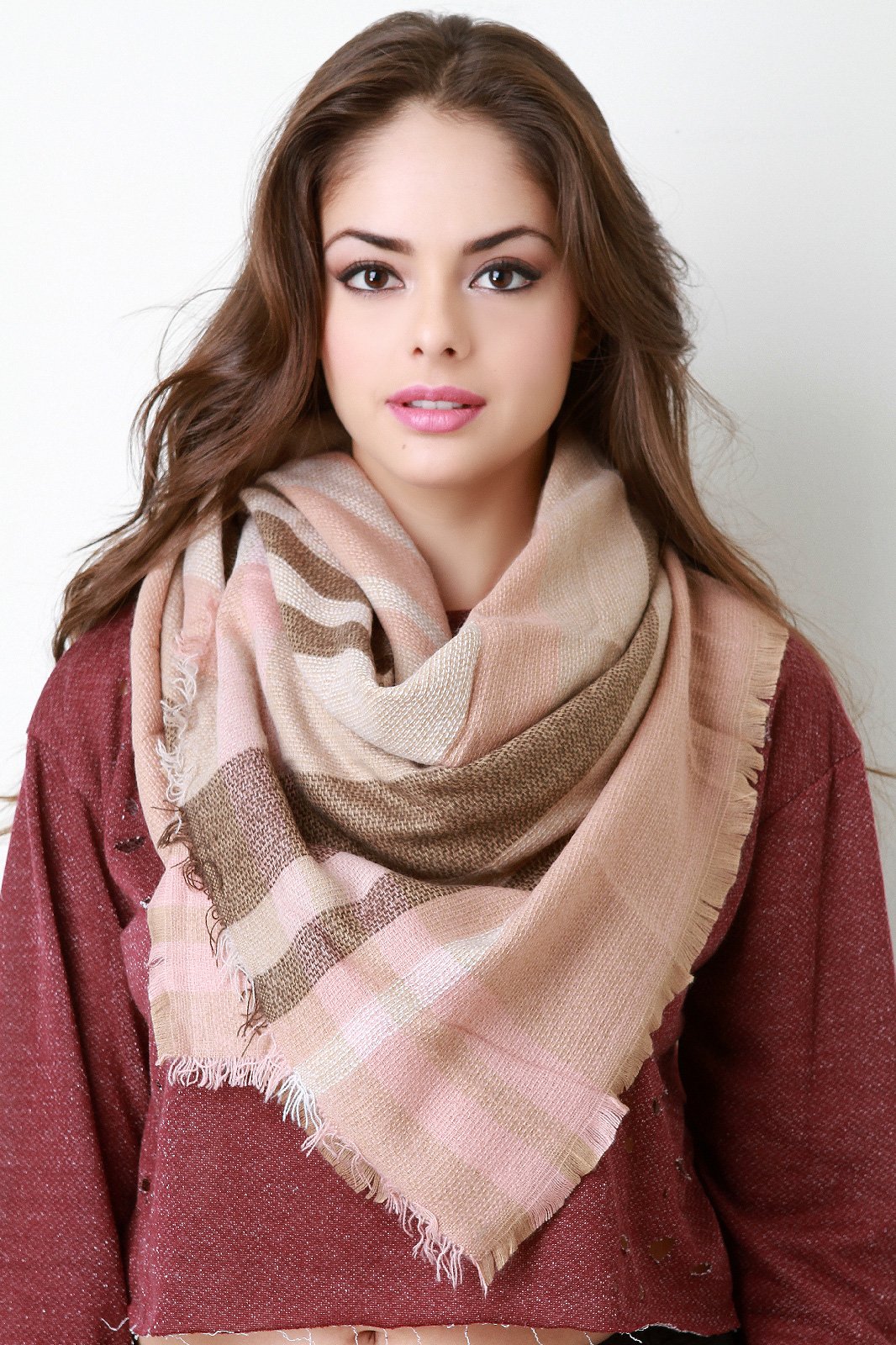 Girly Stripes Square Frayed Scarf - NoveltyOne