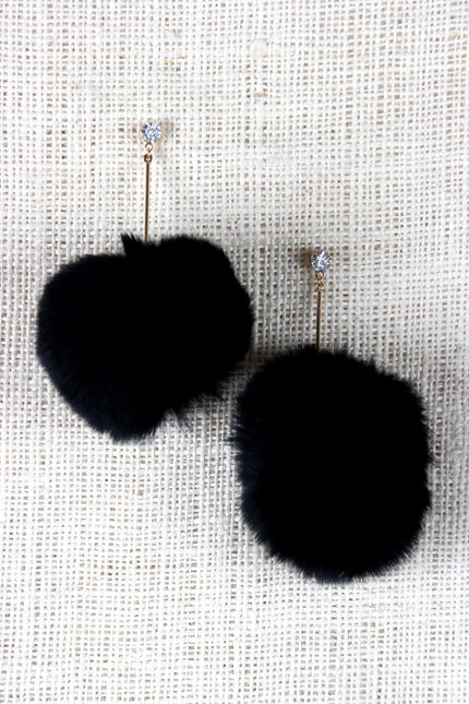 Rhinestone Pom-Pom Dangle Stud Earrings
