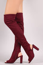 Qupid Stretchy Cutout Chunky Heeled Over-The-Knee Boots