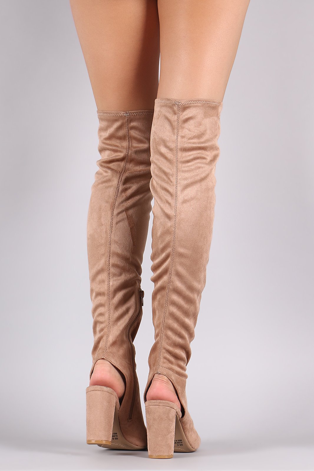 Qupid Stretchy Cutout Chunky Heeled Over-The-Knee Boots