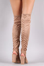 Qupid Stretchy Cutout Chunky Heeled Over-The-Knee Boots