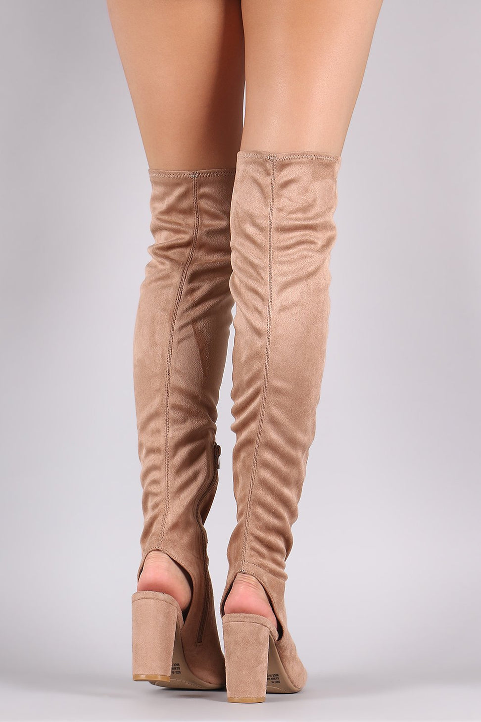 Qupid Stretchy Cutout Chunky Heeled Over-The-Knee Boots