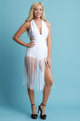 Plunge Neck Fringe Bodysuit Midi Dress