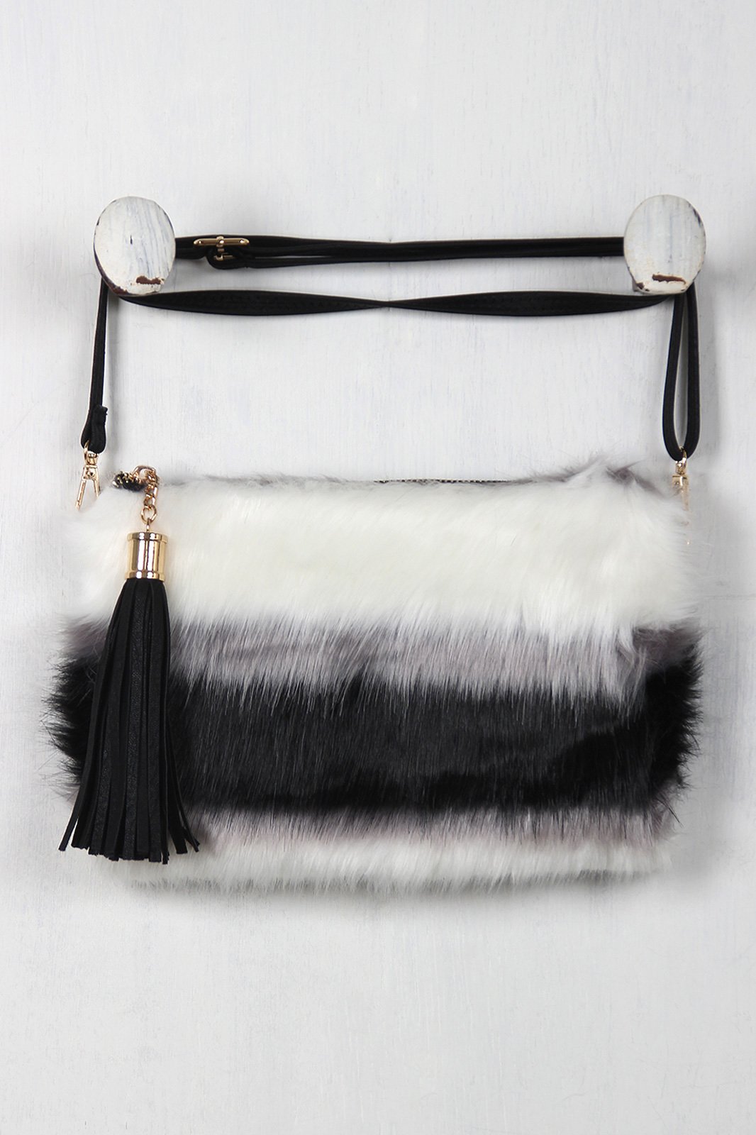 Faux Fur Striped Crossbody Bag