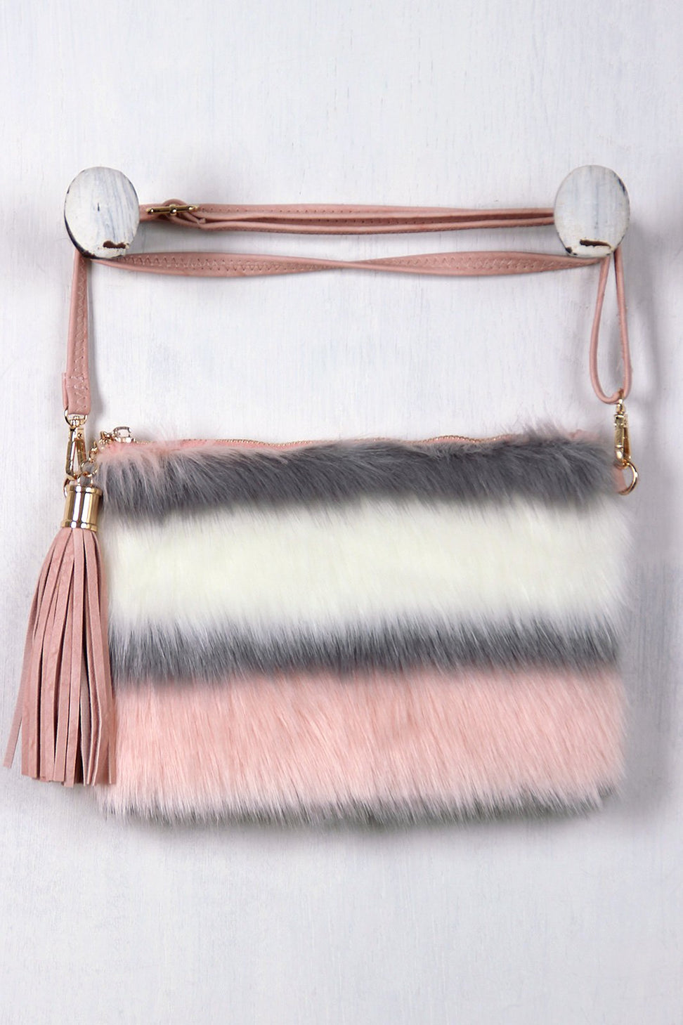 Faux Fur Striped Crossbody Bag