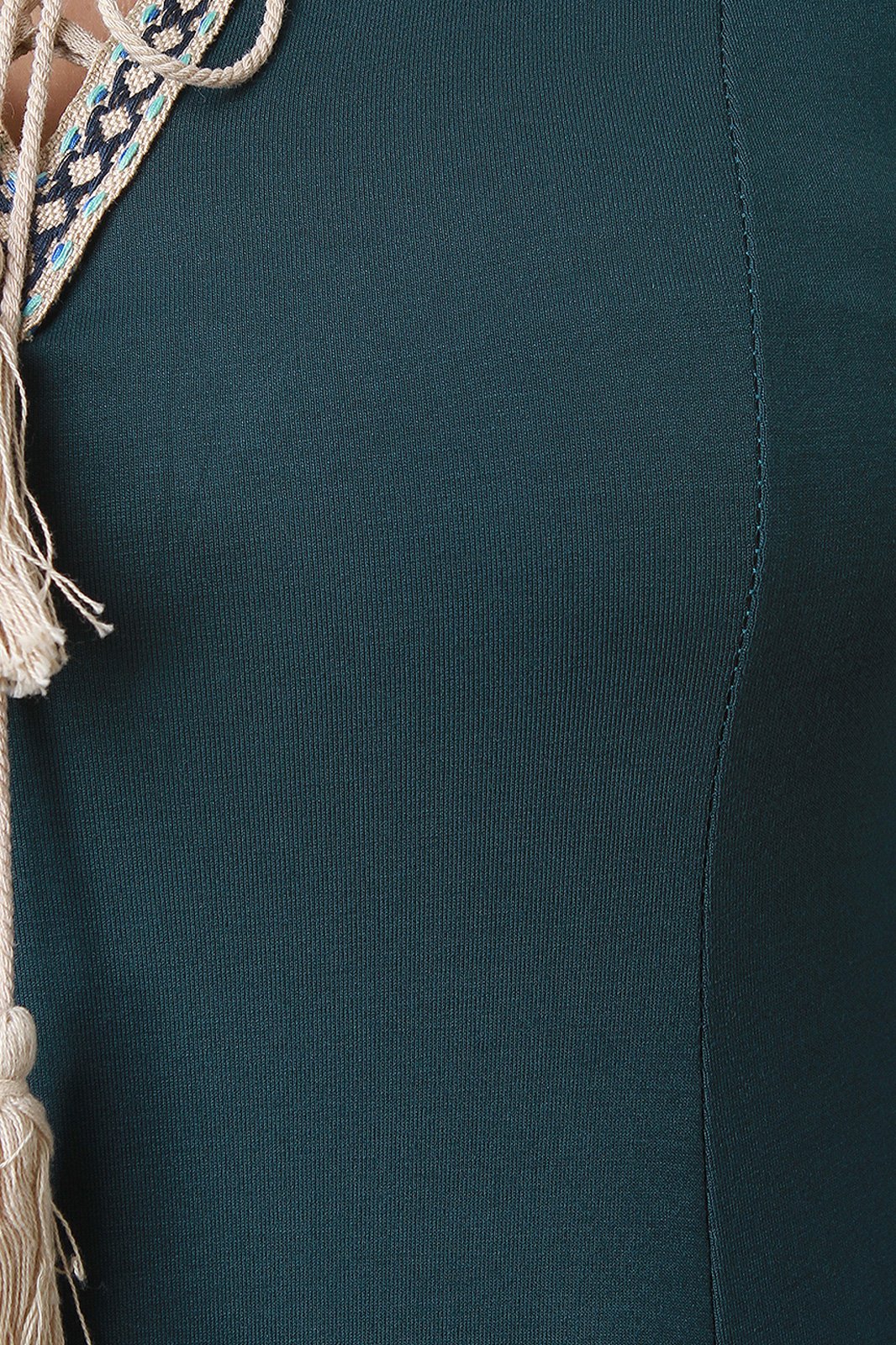 Tassel Lace-Up Embroider Quarter Sleeves Shift Dress