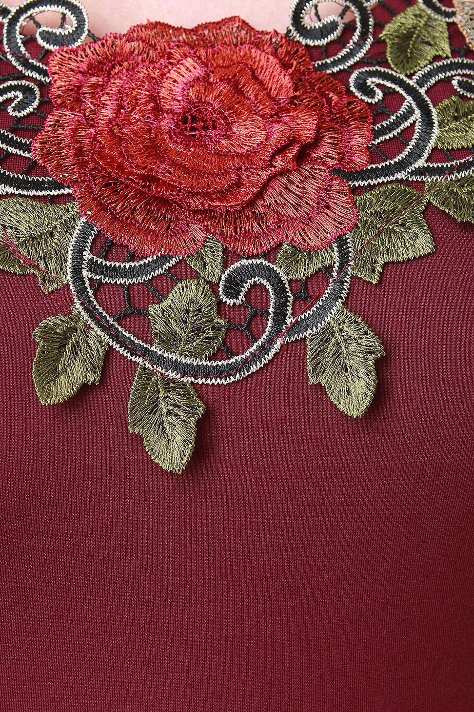 Floral Embroidered Yoke Midi Dress - NoveltyOne