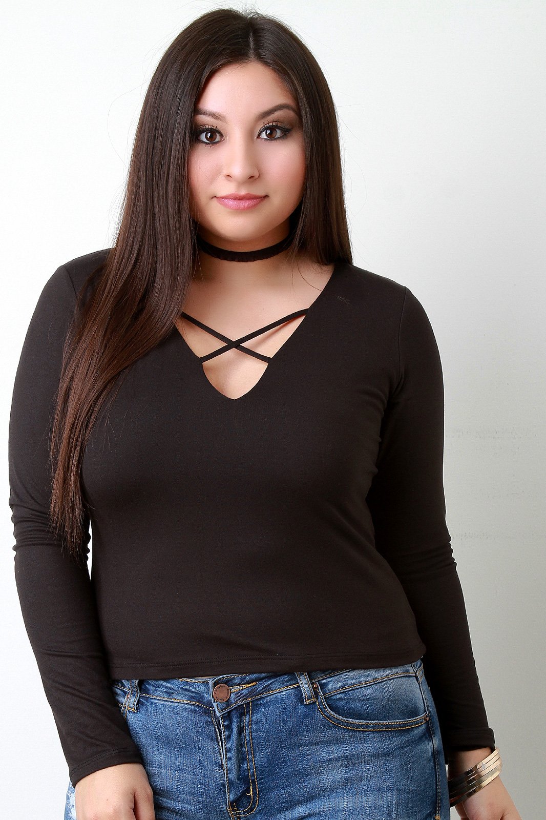 Crisscross V-Neck Long Sleeves Top