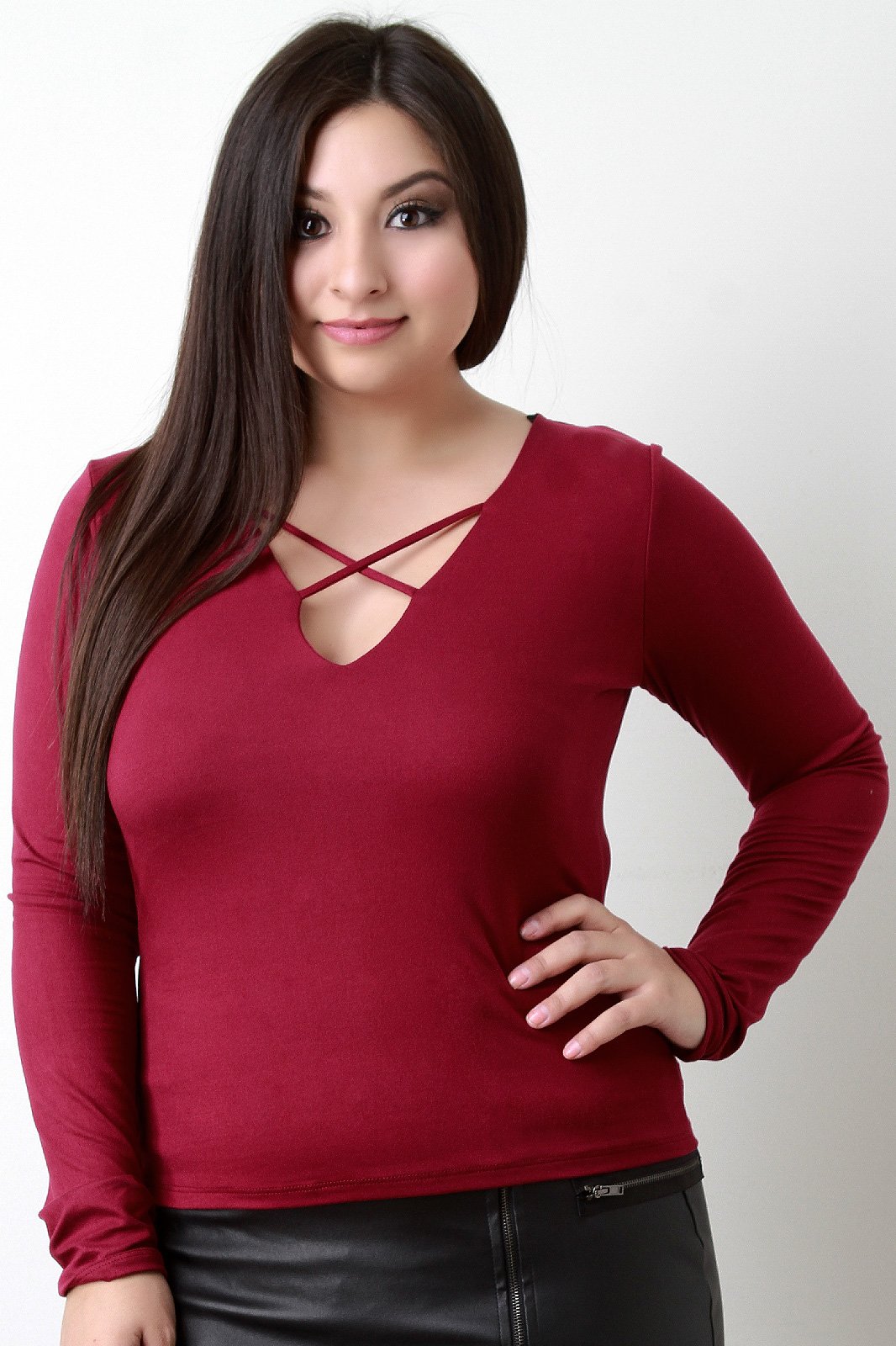 Crisscross V-Neck Long Sleeves Top
