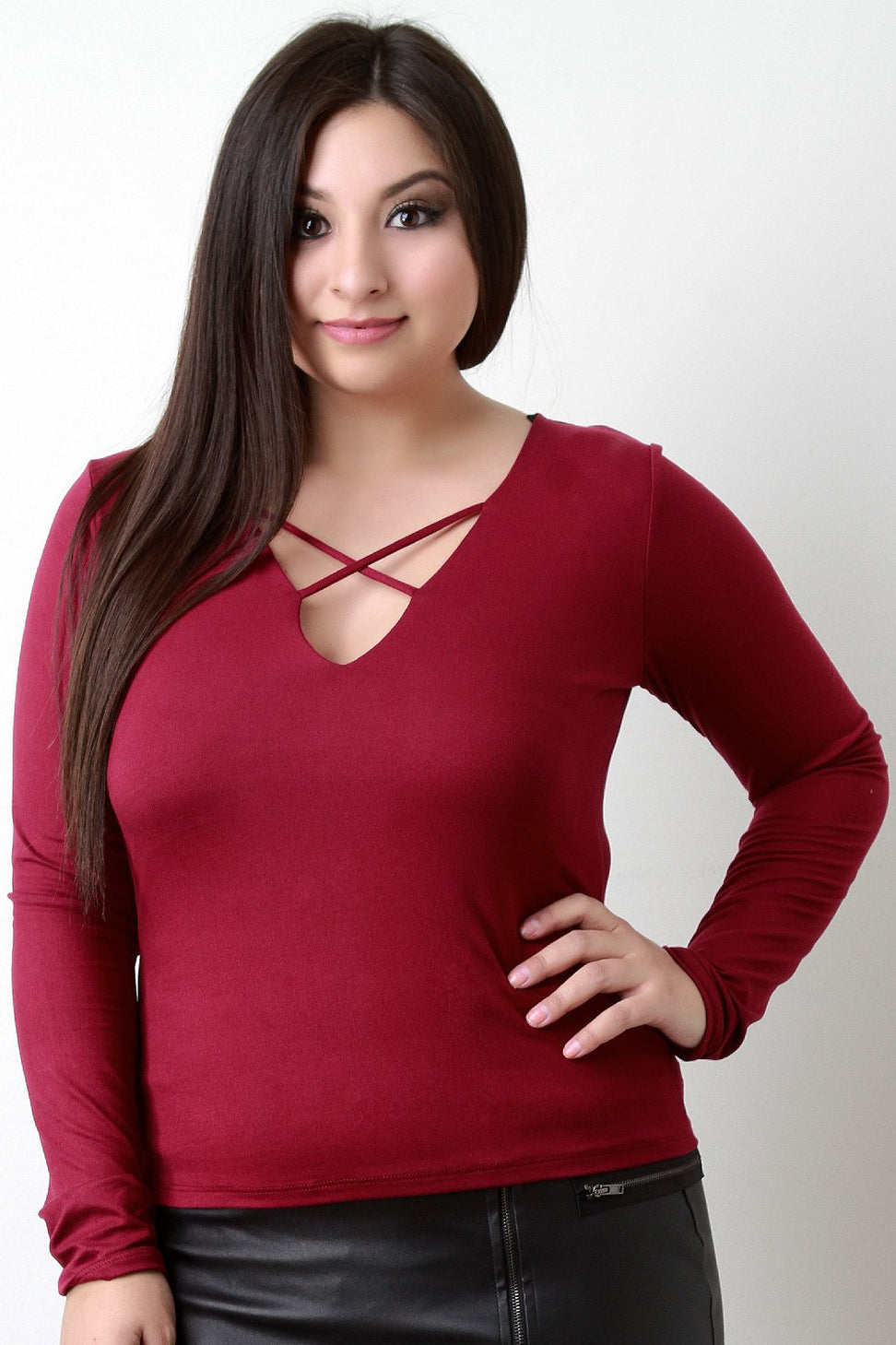 Crisscross V-Neck Long Sleeves Top