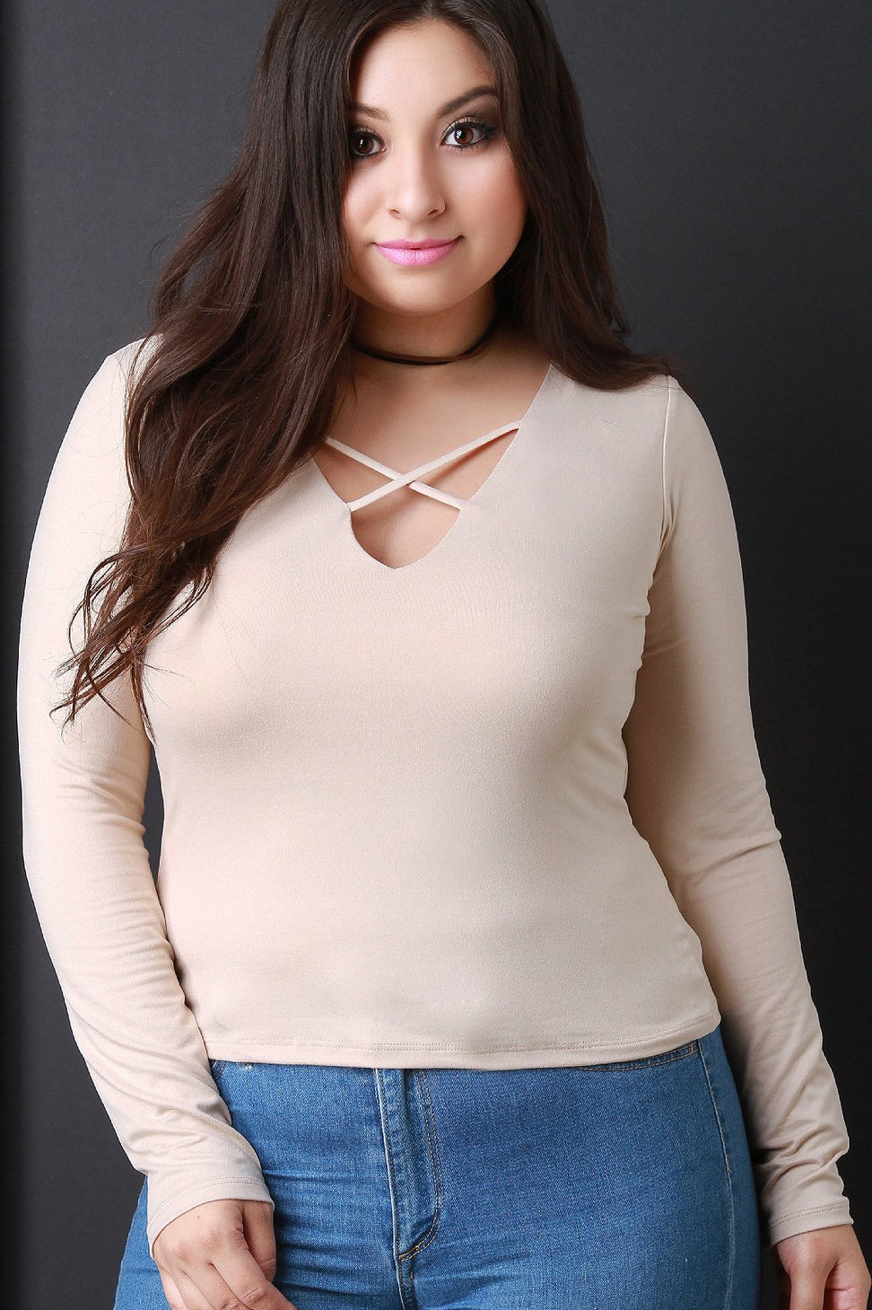 Crisscross V-Neck Long Sleeves Top