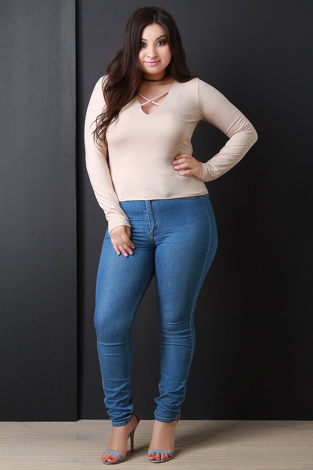 Crisscross V-Neck Long Sleeves Top