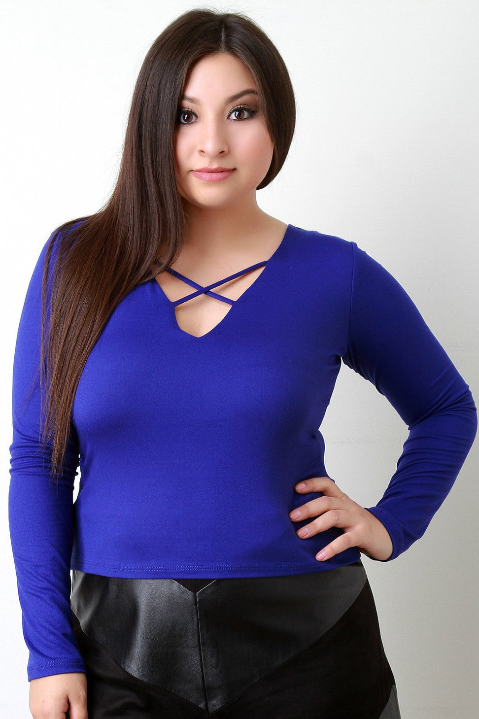 Crisscross V-Neck Long Sleeves Top