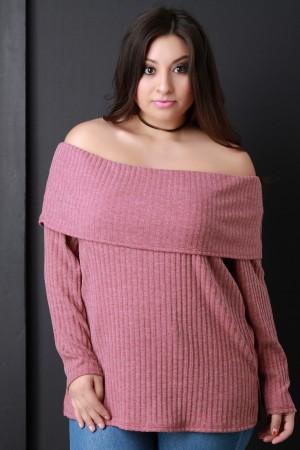 Rib Knit Wide Fold Off-The-Shoulder Top
