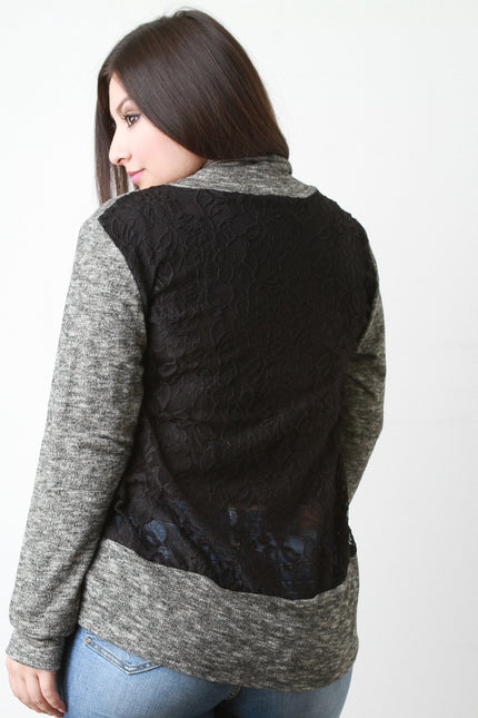 Lace Back Melange Knit Cardigan