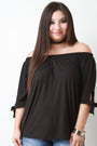 Elastic Off-The-Shoulder Self-Tie Sleeves Top