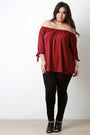 Elastic Off-The-Shoulder Self-Tie Sleeves Top