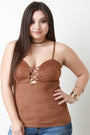 Suede Spaghetti Strap Crisscross Sweetheart Top
