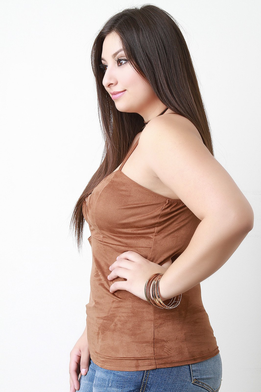 Suede Spaghetti Strap Crisscross Sweetheart Top