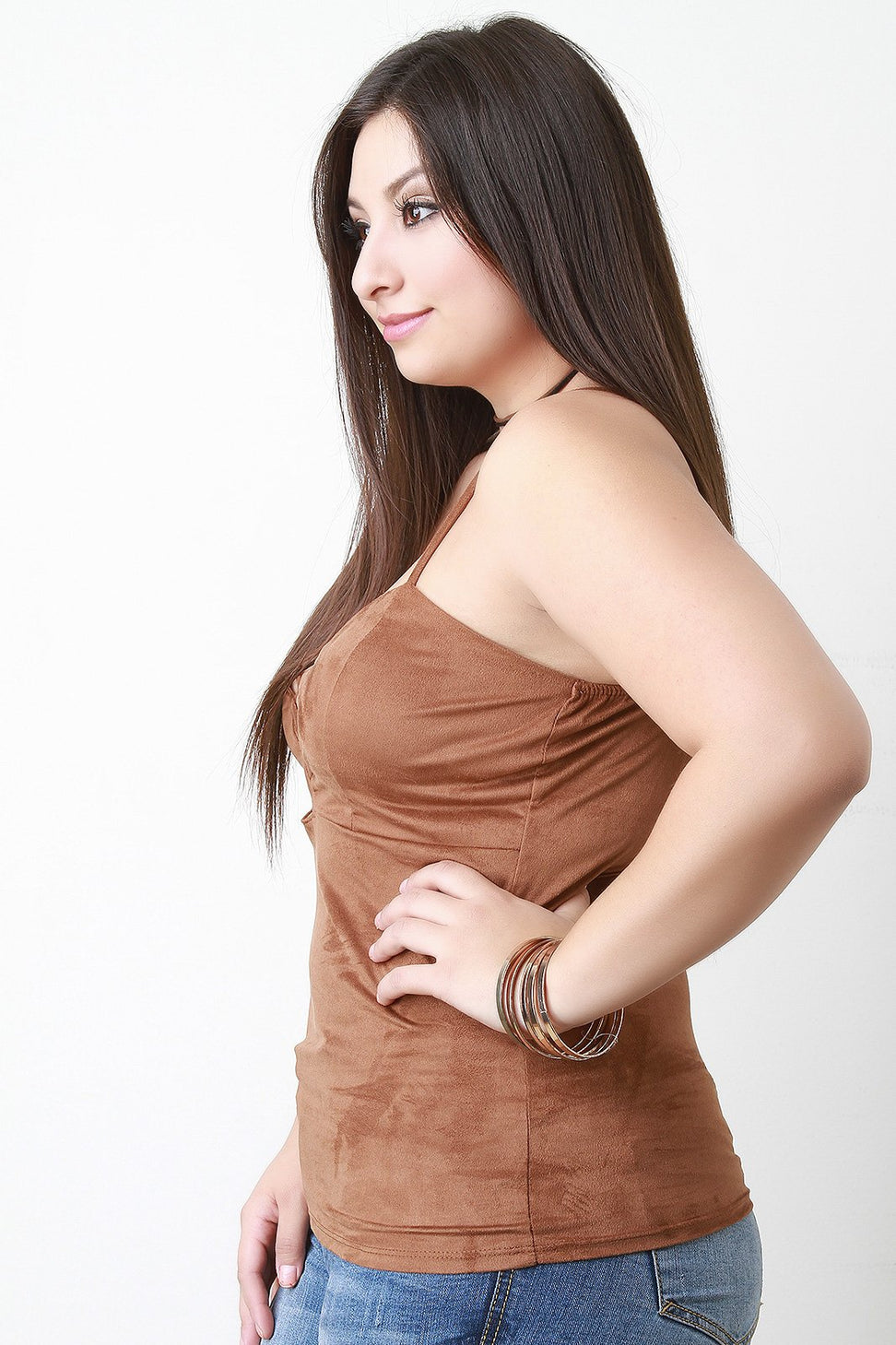 Suede Spaghetti Strap Crisscross Sweetheart Top