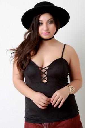 Suede Spaghetti Strap Crisscross Sweetheart Top