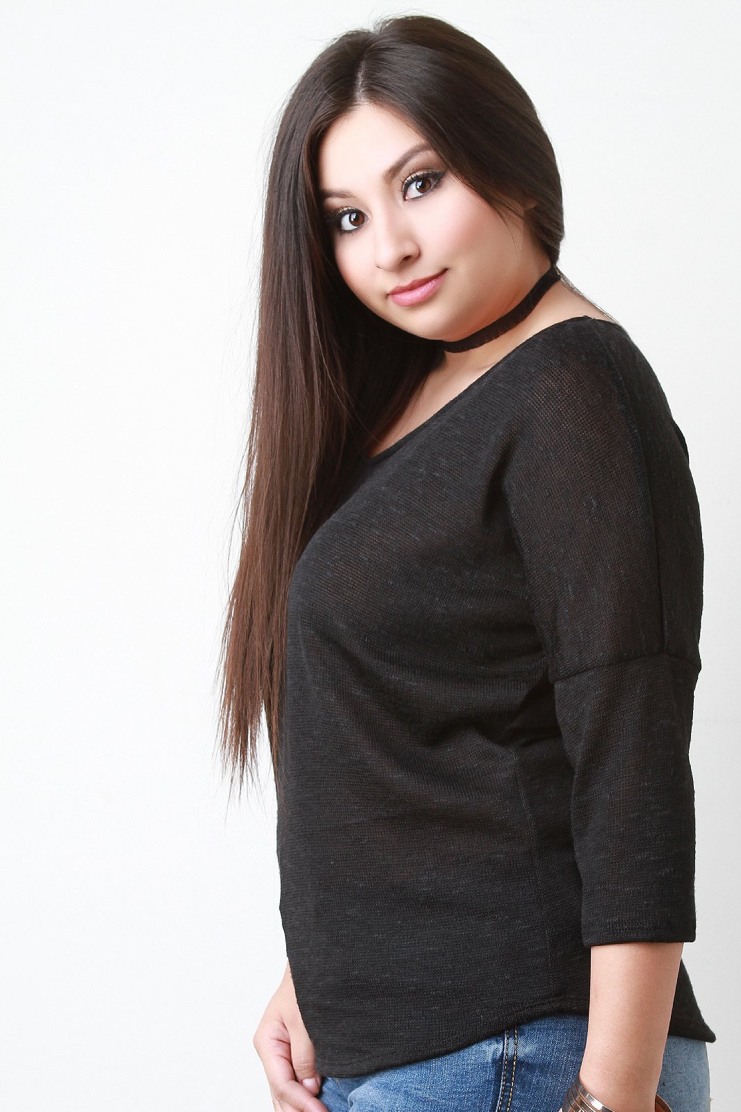 Loose Knit V-Neck Quarter Sleeves Top - NoveltyOne