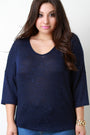 Loose Knit V-Neck Quarter Sleeves Top - NoveltyOne