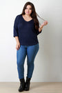 Loose Knit V-Neck Quarter Sleeves Top - NoveltyOne