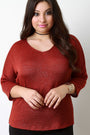 Loose Knit V-Neck Quarter Sleeves Top - NoveltyOne