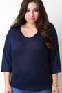 Loose Knit V-Neck Quarter Sleeves Top - NoveltyOne