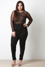 Geo Pattern Mesh Long Sleeves Jumpsuit - NoveltyOne