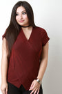Contrast Rib Knit Crisscross V-Neck Top